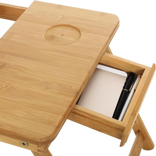 SONGMICS Laptoptisch für Bett, Laptopständer, Frühstückstablett, klappbare Beine, Bambus, höhenverstellbar, mit Schublade, 55 x 35 cm, für Laptops bis 15,6 Zoll, naturbeige Bild 8