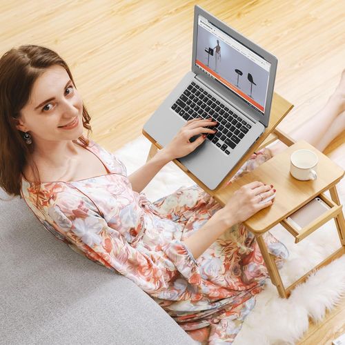 SONGMICS Laptoptisch für Bett, Laptopständer, Frühstückstablett, klappbare Beine, Bambus, höhenverstellbar, mit Schublade, 55 x 35 cm, für Laptops bis 15,6 Zoll, naturbeige Bild 7