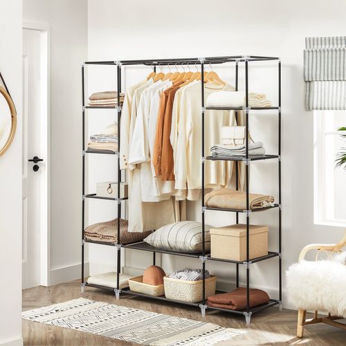 CHECK24 Dealz: Stoffschrank XXL mit Kleiderstange, Stoff, Metall, Kunststoff, Grau, 175 x 150 x 45 cm