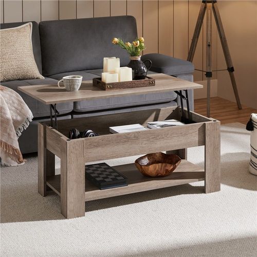 Yaheetech Couchtisch mit höhenverstellbarer Platte und verstecktem Stauraum, 98x50cm, Grau Bild 2