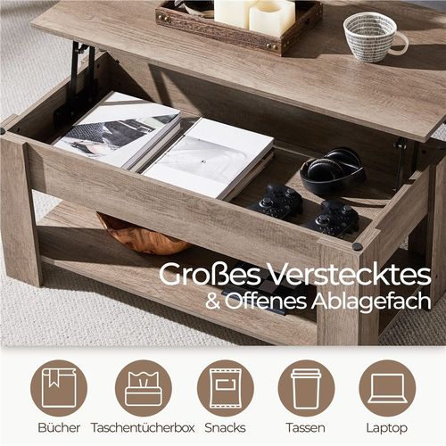 Yaheetech Couchtisch mit höhenverstellbarer Platte und verstecktem Stauraum, 98x50cm, Grau Bild 7