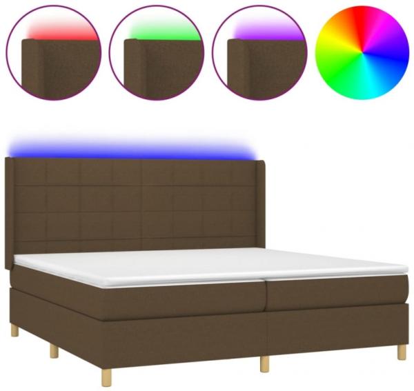 vidaXL Boxspringbett mit Matratze & LED Dunkelbraun 200x200 cm Stoff, Härtegrad: H2 [3138904]
