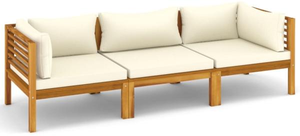 vidaXL 3-Sitzer-Gartensofa mit Creme Kissen Massivholz Akazie 3086932