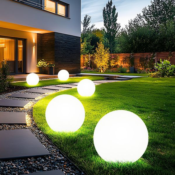 5er Set LED Solarleuchte, Kugel weiß, H 62 cm