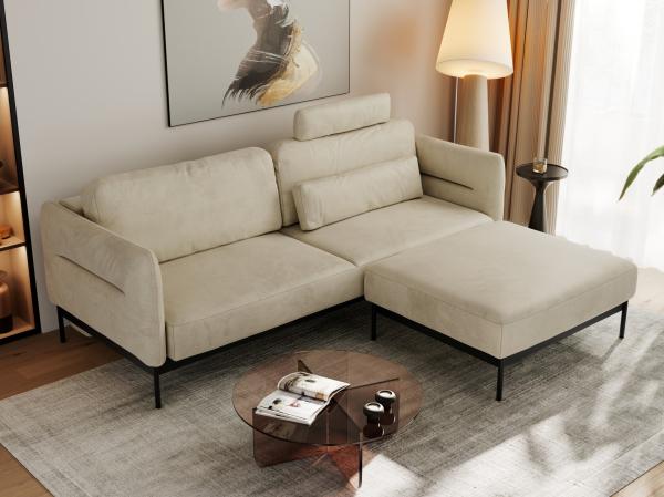 L - förmige Ecke mit Metallbeine, lose Kissen und Taschenfedern, Schlafsofa - SALENTO - Beige Velours