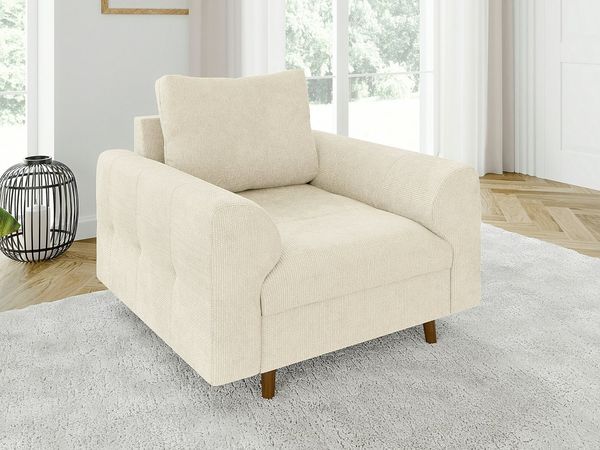 S-Style Möbel Sessel Kristian mit Holzfüßen im skandinavischen Stil aus Chenille-Stoff, mit Wellenfederung