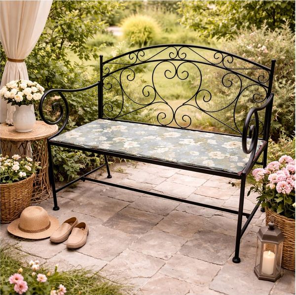 HTI-Living Gartenbank Gartenbank Celia Metall schwarz mit dekorativer Sitzfläche Petunien (1x Gartenbank Celia Petunien aus Metall)
