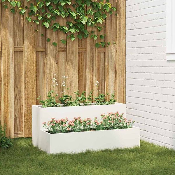 vidaXL Garten-Pflanzgefäß Weiß 100 x 60 x 45 cm Kaltgewalzter Stahl 865870