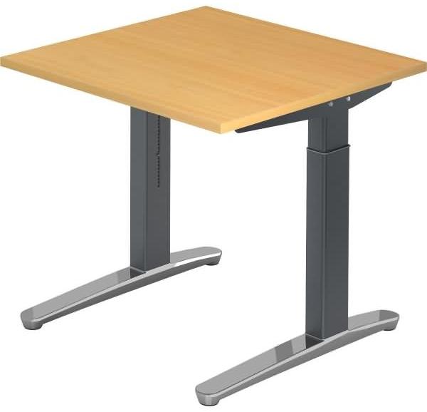 'XB08' Schreibtisch, C-Fuß, 80x80 cm, Buche / Graphit, poliert