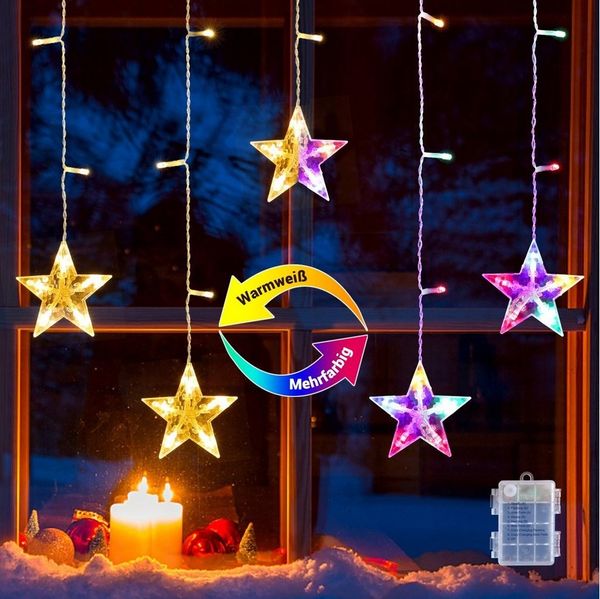 Elegear Lichtervorhang 88cm Bunt&Warmweiß weihnachtsstern fenster, weihnachtsdeko innen, 36-flammig, LED Fensterbilder für Innen/Außen/Fenster Ostern Mädchen Deko