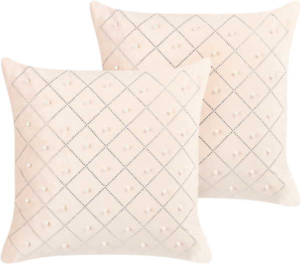 Kissen 2er Set Geometrisches Muster YARROW Samtstoff 45 x 45 cm Beige