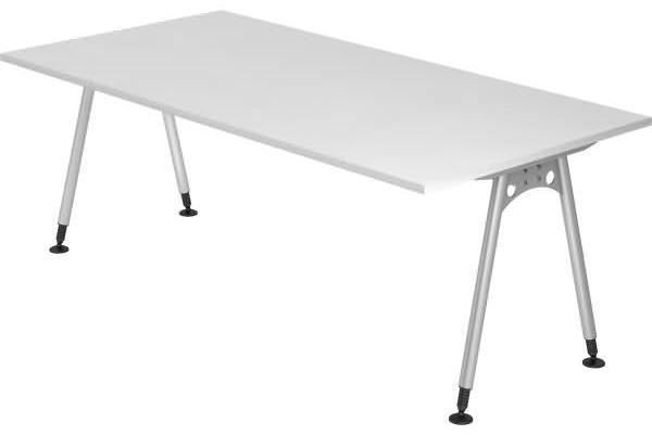 Schreibtisch AS2E A-Fuß 200x100cm Weiß Gestellfarbe: Silber