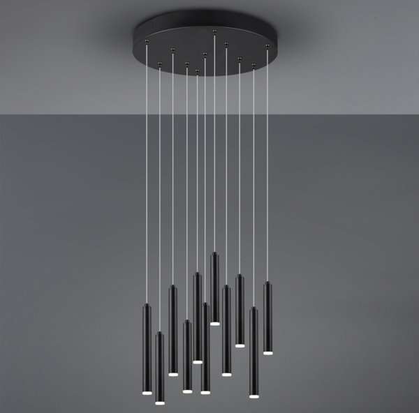 LED Pendelleuchte TUBULAR mehrflammig rund Schwarz - 3 Stufen dimmbar, Ø 40cm