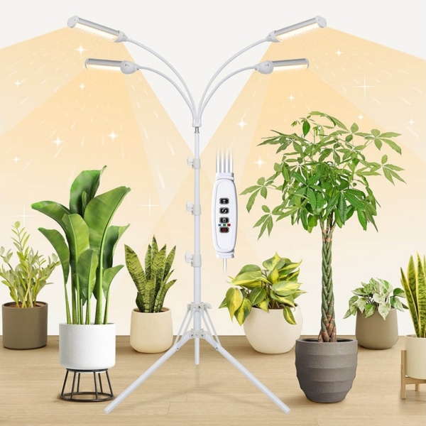 MUPOO Pflanzenlampe 4 Köpfe Vollspektrum Pflanzenlicht,32W LED Wachstumslicht mit Ständer, mit einstellbaren & 3/6/12H Automatischer Ein/Aus-Timer Bild 5