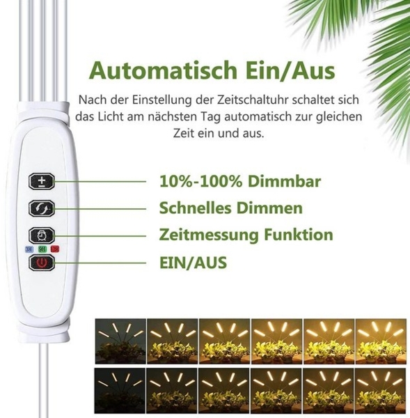 MUPOO Pflanzenlampe 4 Köpfe Vollspektrum Pflanzenlicht,32W LED Wachstumslicht mit Ständer, mit einstellbaren & 3/6/12H Automatischer Ein/Aus-Timer Bild 4