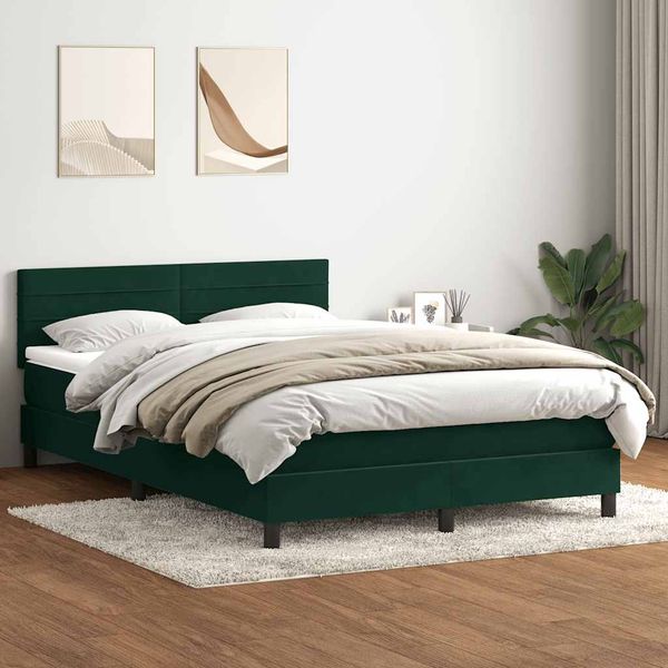vidaXL Boxspringbett mit Matratze Dunkelgrün 160x220 cm Samt 3316362