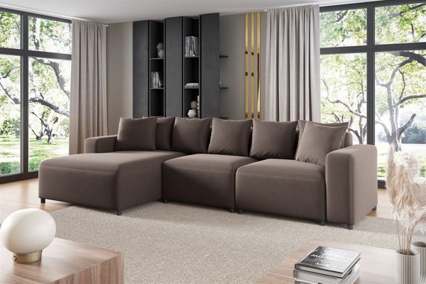 Ecksofa Designersofa Sofa MEGAN in Stoff Salvador Braun Ottomane Links