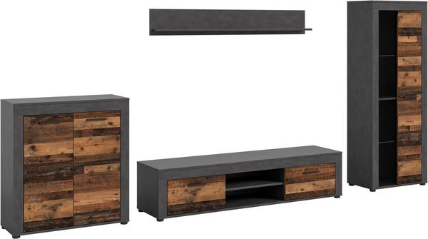 INOSIGN Wohnwand Aosta, Breite 330cm, best. aus Highboard, Lowboard, Wandboard, Vitrine, (4-St), Wohnwand, Kombination, Anbauwand, Möbel Set, Schrankwand, Möbel Kombi