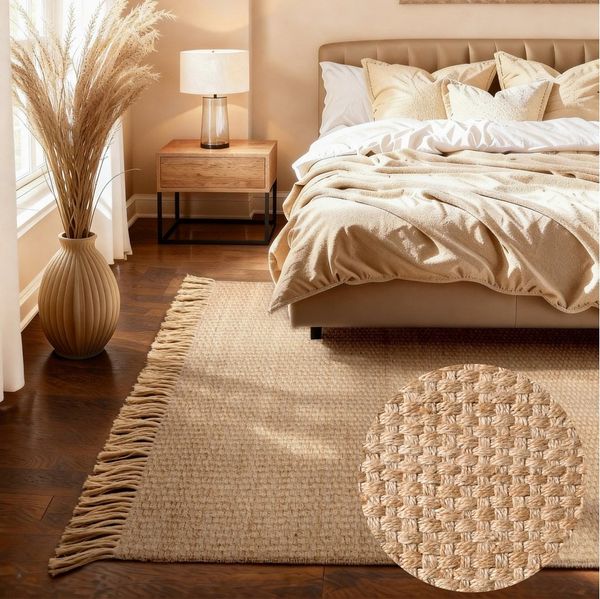 HANSE Home Teppich Fjord, rechteckig, Höhe: 10 mm, Jute, Handgemacht, Naturteppich, Wohnzimmer, Läufer, Fransen