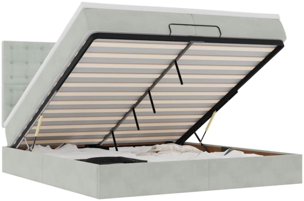 vidaXL Ottoman-Bett mit Matratzen & LEDs Hellgrau 200x200 cm Samt 3314486