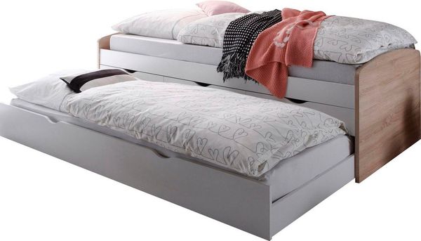 Bett Einzelbett Ausziehbett Schubladenbett Tandembett NESSI 90cm Weiß Sonoma
