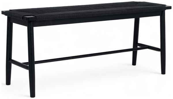 Bank Emirsa aus Eichenholz und Papiergarn - 110 cm, Schwarz/Schwarz