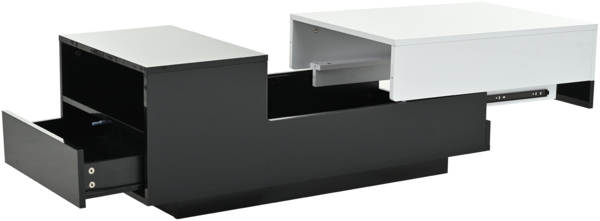 Merax Couchtisch 100*50*38cm Hochglanz-kaffeetisch, Wohnzimmertisch mit 1 Schublade, Beistelltisch mit Schiebeplatte, Geometrischer Tisch, mit schwarz-weißem Nähdesign Bild 9