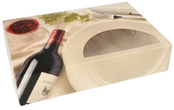 5 Transport- und Catering-Kartons 8 x 24,5 x 35,5 cm "Burgund" mit Sichtfenster, einteilig