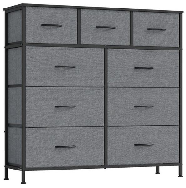 SONGMICS Kommode, Schrank, 9 Stoffschubladen, für Schlafzimmer, Flur, Wohnzimmer, grau
