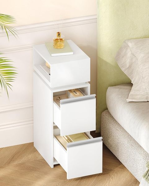 Nachttisch, 2er Set, Schmal Nachttisch mit 2 Schubladen und 1 Offenen Fach, Nachtschrank im Schlafzimmer, Beistelltisch, für Schlafzimmer, Wohnzimmer, Modern, 30 x 24 x 66,1 cm, Weiß