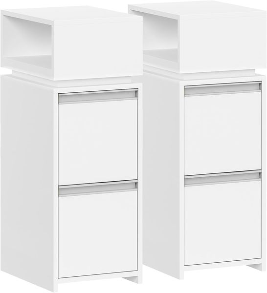 Nachttisch, 2er Set, Schmal Nachttisch mit 2 Schubladen und 1 Offenen Fach, Nachtschrank im Schlafzimmer, Beistelltisch, für Schlafzimmer, Wohnzimmer, Modern, 30 x 24 x 66,1 cm, Weiß Bild 2
