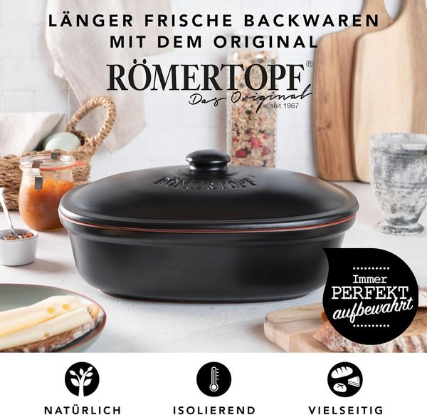 RÖMERTOPF Römertopf Brottopf oval MEDI 2,3 Liter - Keramik Brotkasten, (Set), aus Naturton Bild 2