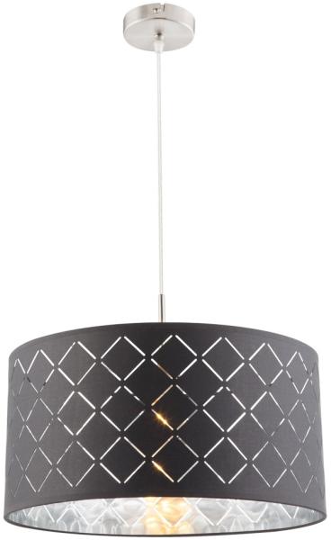 Hängeleuchte, rund, grau, Textil, Metall, D 40 cm