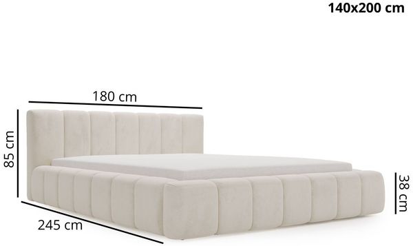 GRAINGOLD Orio Doppelbett 140x200, Polsterbett mit Kopfteil, Bettkasten, Bouclé-Stoff, Schwarz Bild 8
