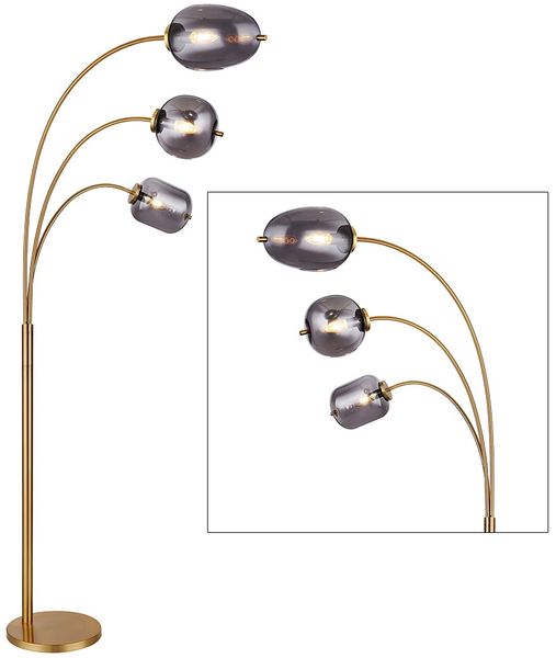 Stehleuchte, Metall, Glas, messing, rauch, 3 Flammig, L 80cm