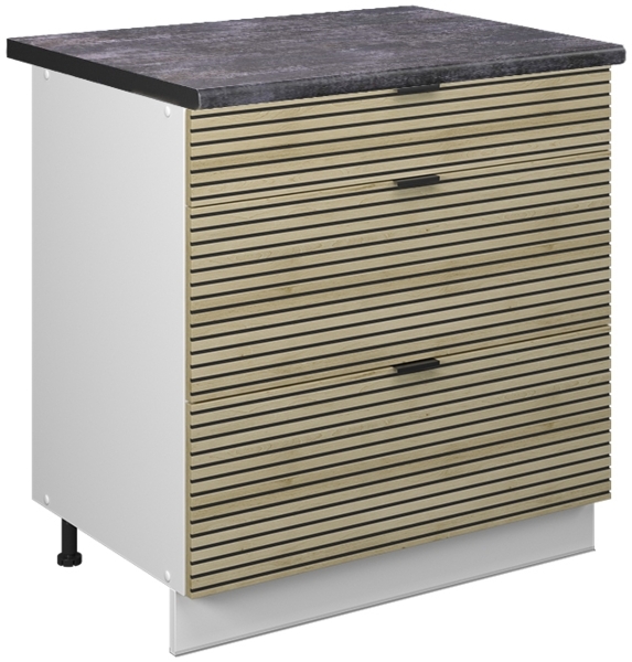 Vicco Küchenunterschrank Eiche Paneel 80 cm mit 3 Schubladen, AP Anthrazit, Fame-Line