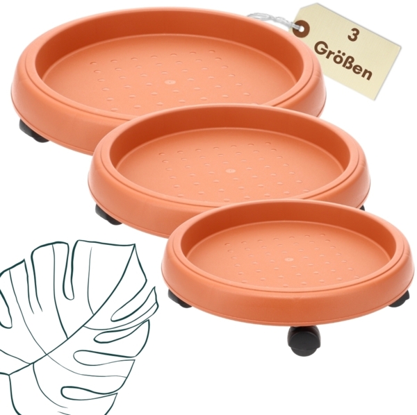 Pflanzenroller rund Rollbrett Pflanzen Blumentopf Untersetzer mit Rollen Blumenroller Pflanzenrolle Rolluntersetzer Wetterfest 25 cm