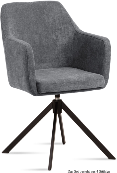 Armlehnstuhl drehbar (4er-Set) Denice 57x87x60 Schwarz/Grau