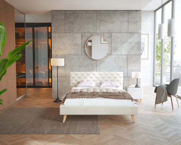 FDM Polsterbett Kalifornia Bettrahmen 120x200, 140x200, 160x200, 180x200cm (MADE IN EU - mit hochwertigem Velours Bezug, Bettrahmen, Bett, Optional mit Matratze bestellbar, mit großen gepolsterten Kopfteil aus hochwertigem Veloursstoff), Holzrahmen mit...