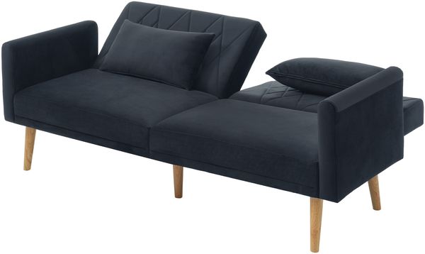 Schlafsofa 2-Sitzer mit verstellbarer Rückenlehne & Armlehnen, Samtstoff, klappbar, modern, mit 2 Kissen,Schwarz Bild 10