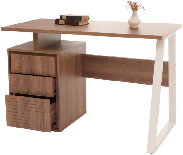Schreibtisch HWC-O32, Bürotisch Computertisch Arbeitstisch, Schublade, Melamin Holz, 77 x 118 x 58 cm ~ braun