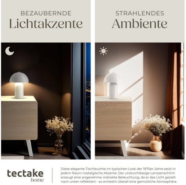 tectake Schreibtischlampe Akku-Tischlampe, Kleine Retro-Tischleuchte im angesagten Pilzdesign der 70er-Jahre Bild 2