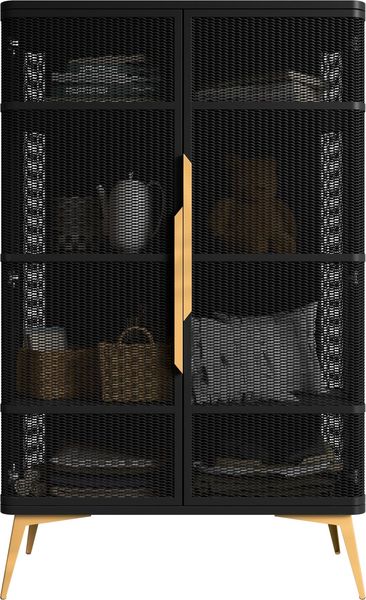 Hochschrank Mirala (Farbe: Schwarz + Gold)