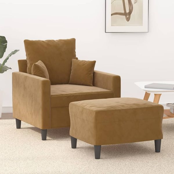vidaXL Sessel mit Hocker Braun 60 cm Samt 3201104