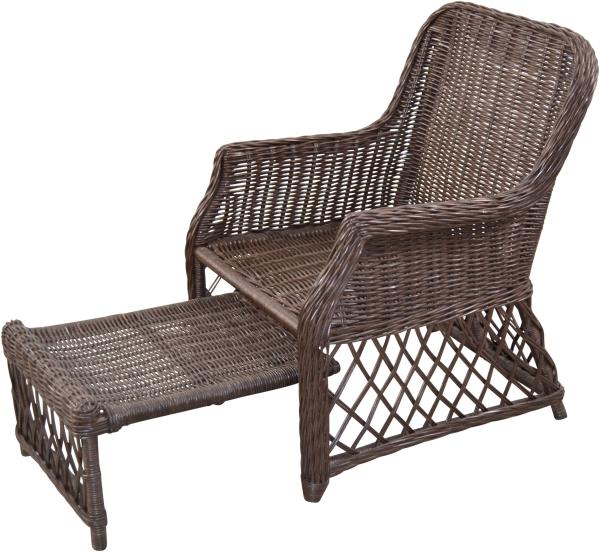 Rattansessel, Relaxsessel mit ausziehbarem Fußteil, handgeflochten, braun