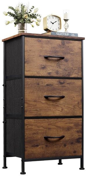WLIVE Kommode mit 3 Stoffschubladen, Schubladenschrank mit Holzplatte & Metallrahmen, Aufbewahrungsschrank für Schlafzimmer, Wohnzimmer & Flur