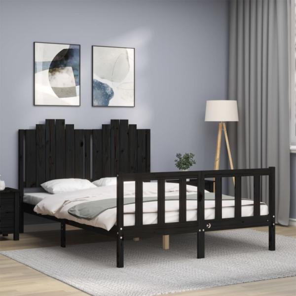 vidaXL Massivholzbett mit Kopfteil Schwarz 140x190 cm 3192280