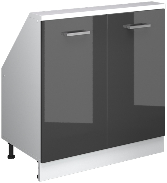 Küchenschrank für Dachschrägen R-Line Anthrazit Hochglanz 80 cm mit 2 Türen Vicco