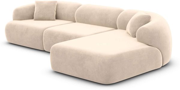 Samtstoff Ecksofa Monteluna L Form - Samtstoff - creme - Rechts