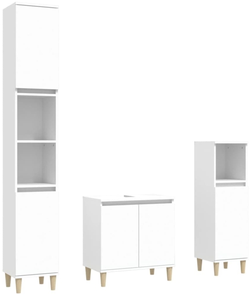 vidaXL 3-tlg. Badmöbel-Set Weiß Holzwerkstoff 3185581